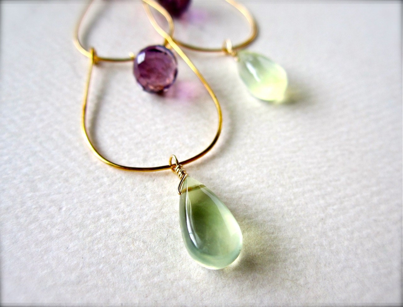 table grapes earrings - gemstone dangle earrings, amethyst, prehnite, gold, spring fashion, handmade jewelry, E06