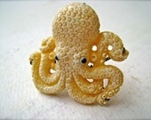 octopus ring - custom size, carved bone, wire wrapped, krakken, natural history, detailed ox bone cephalopod