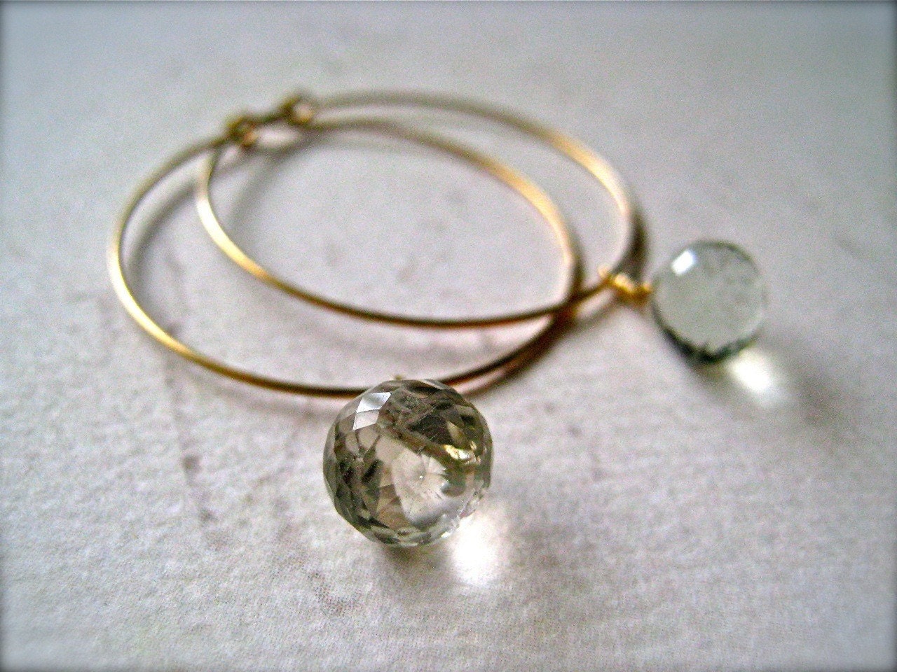 one last kiss earrings - gold gemstone hoop earrings, green amethyst, smokey quartz, E02G