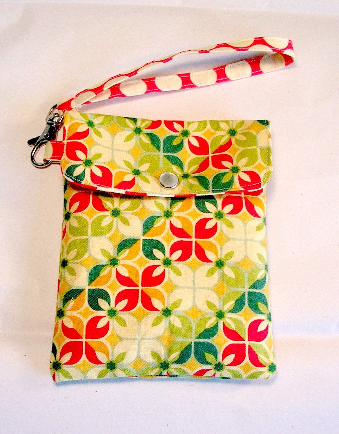 Cell phone holder / wristlet purse / camera / ipod /blackberry/ wallet Floral Geomeric and dots - Ready to Ship