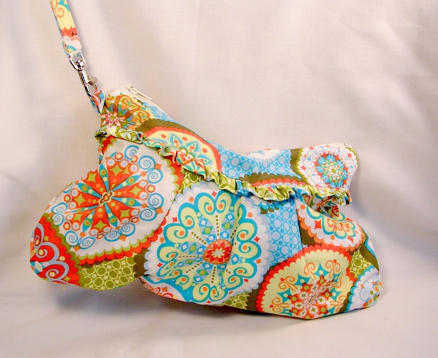 Wristlet  wallet / Zipper Clutch Pouch Palm Spring Green  - Jenean Morrison fabrics