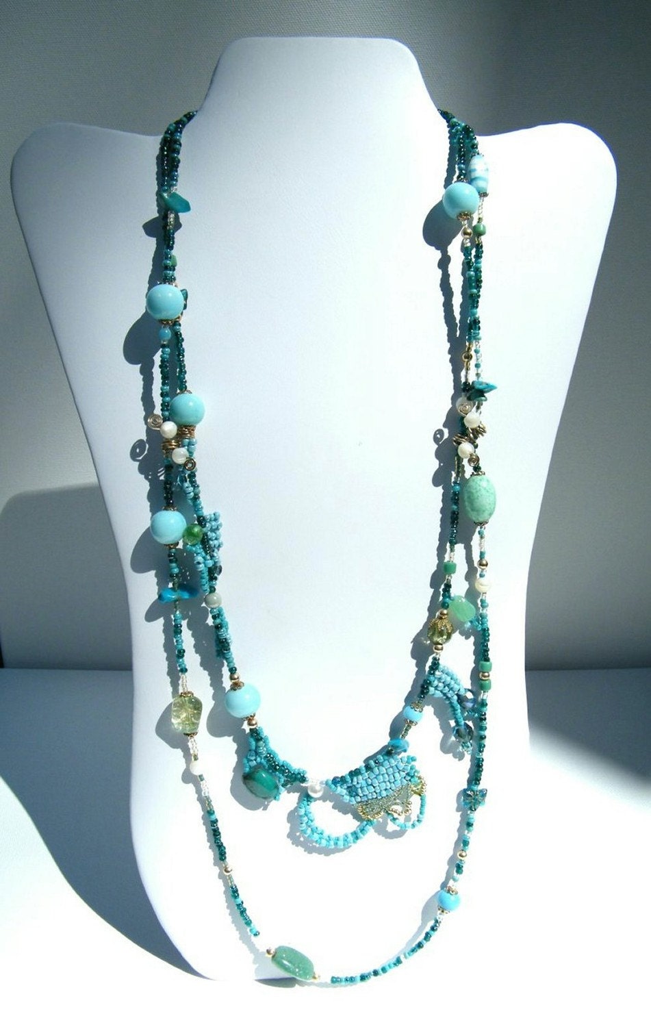 Necklace Beadwoven in Turquoise and Green