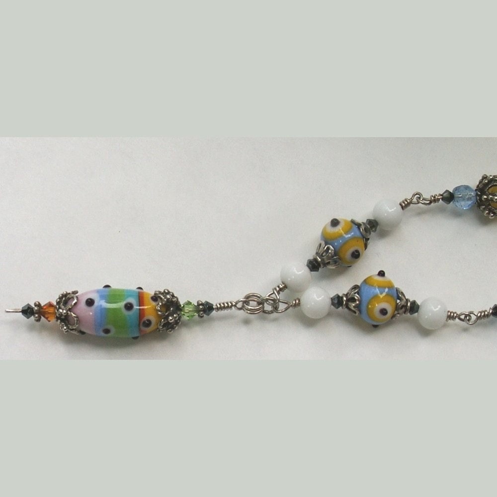 Colorful Rainbow Spring Time Polka Dot  Artisan Necklace