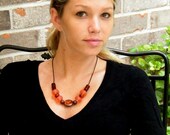 Necklace Leather and Mixed Beads Wood Smoke and Autumn Leaves