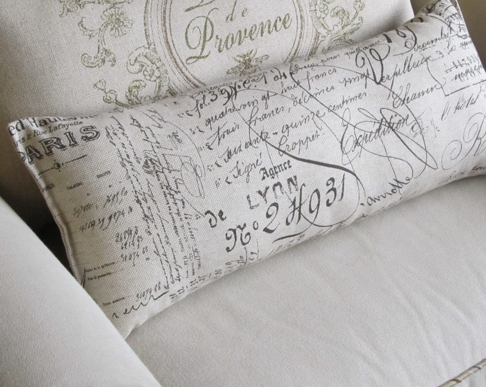SOFA  bolster pillow in french script 9x23