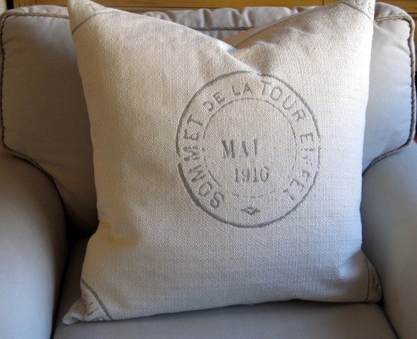 EIFFEL Vintage Stamp 26x26 Super Large Pillow Cover