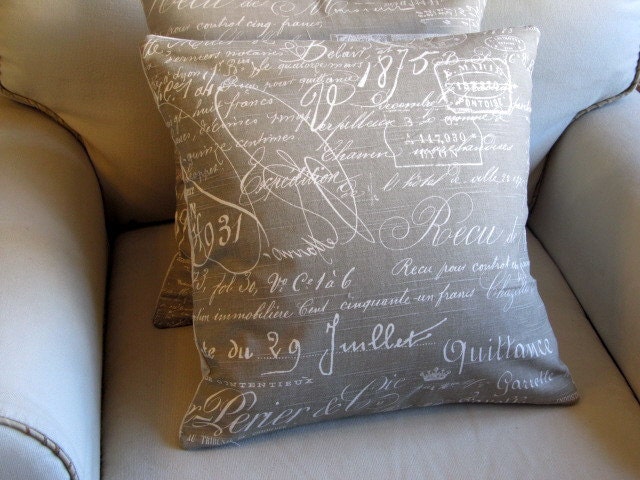Document Scripte in KHAKI Pillow Covers 18x18 inches PAIR