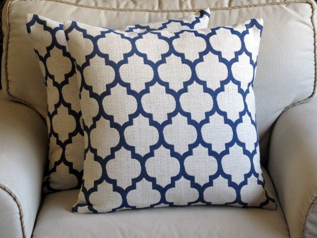 NAVY on vanilla pillow covers  18x18 PAIR