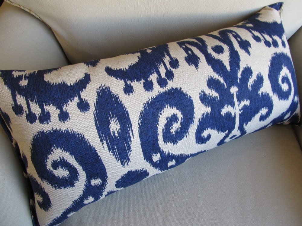 IKAT indigo blue  large sofa pillow 12x25