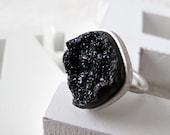 SALE  Black Quartz drusy - Candy Ring