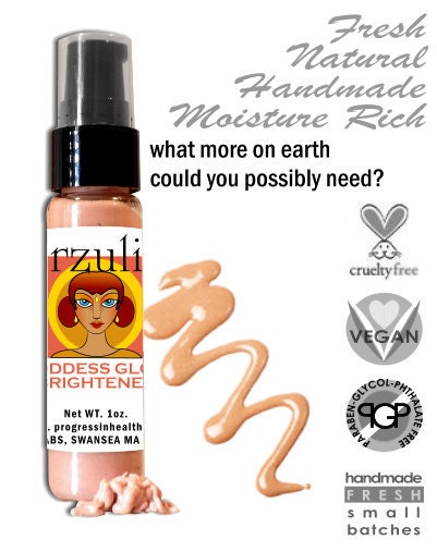 New lactic acid free formula GODDESS GLOW (tm) Mineral Liquid Skin Brightener  Instantly brightens your skin  Non- Comedogenic  Vegan Makeup