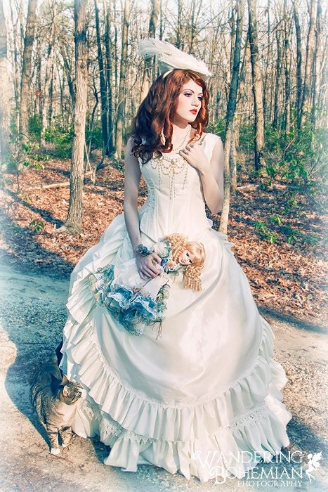 Victorian Reproduction Wedding or Costume Set Ruffle Skirt Corset Custom