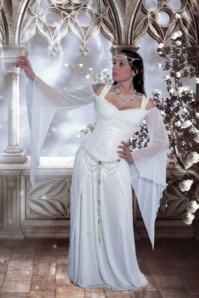 Artesia Medieval Wedding Gown Fantasy Corset Lace and Mesh Gown Custom