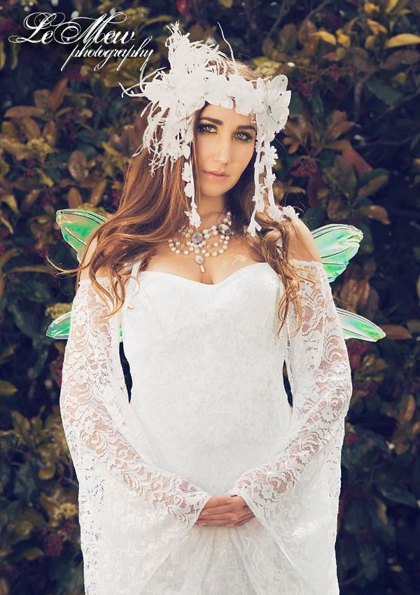 Isabella Backless Beach or Medieval Wedding Gown with Detachable Sleeves