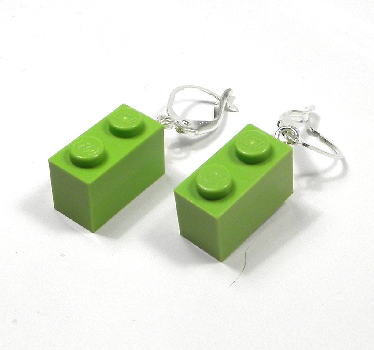 Small Green Lego Brick Earrings