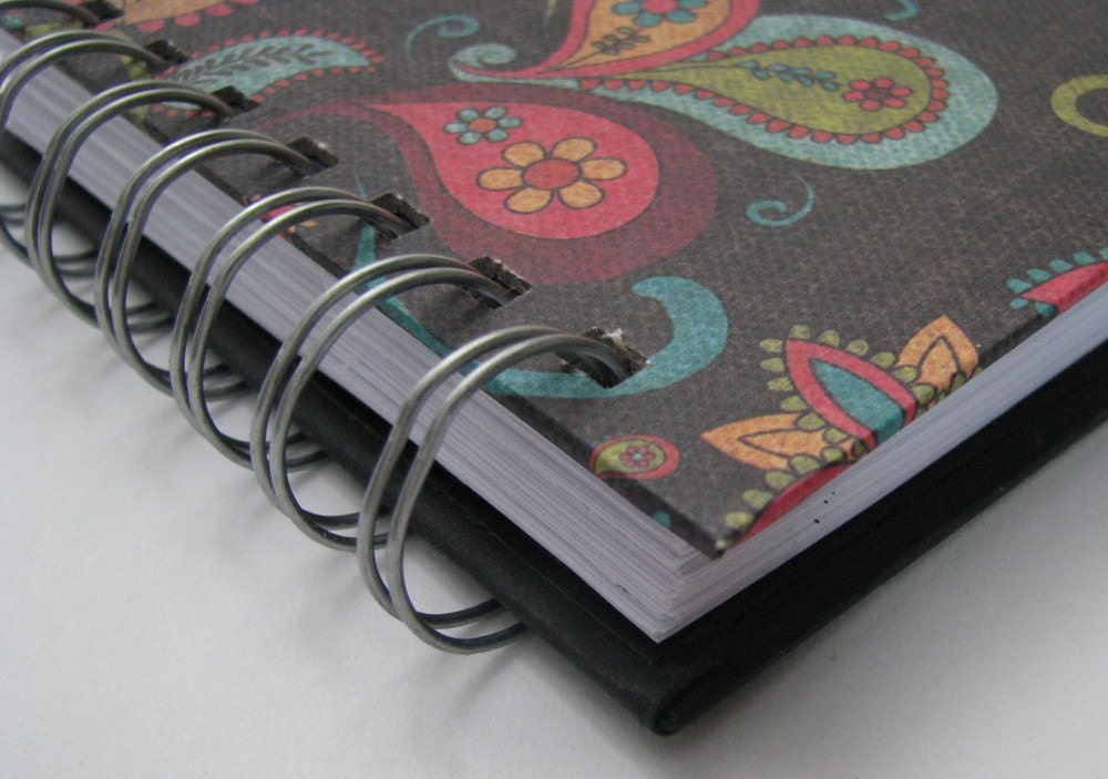 Internet Password Log with Colorful Paisley, Black & Turquoise Floral Bird Cover