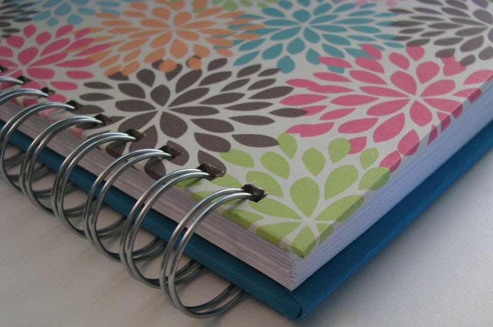 Address Book Includes Replacement Labels with Bold Orange, Turquoise & Pink Colorful Floral Cover