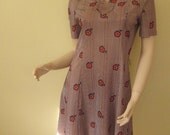 Vintage 70s Polyester Day Dress Brown with Flowers