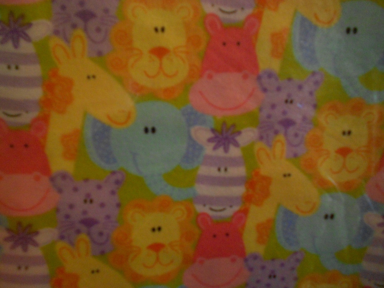 Store Closing Sale Extra Large Flannel Receiving Blanket Animal Faces in Pinks Yellows Blues and Purples