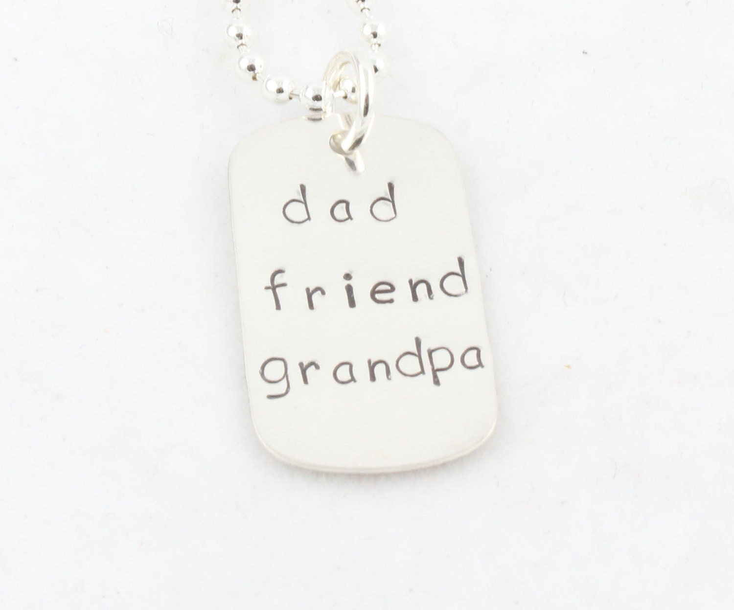 Sterling Silver Dog Tag Necklace - Custom Personalized Hand Stamped Father's Day Gift