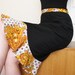Black Wool Tulip Skirt w Gold & White Printed Vintage Cotton Trim, High Waist, Vintage 50's style, Fully Lined, Pencil Skirt.