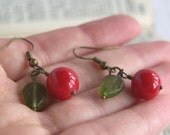 Beaded Stone and Glass Earrings - 'Cherry'