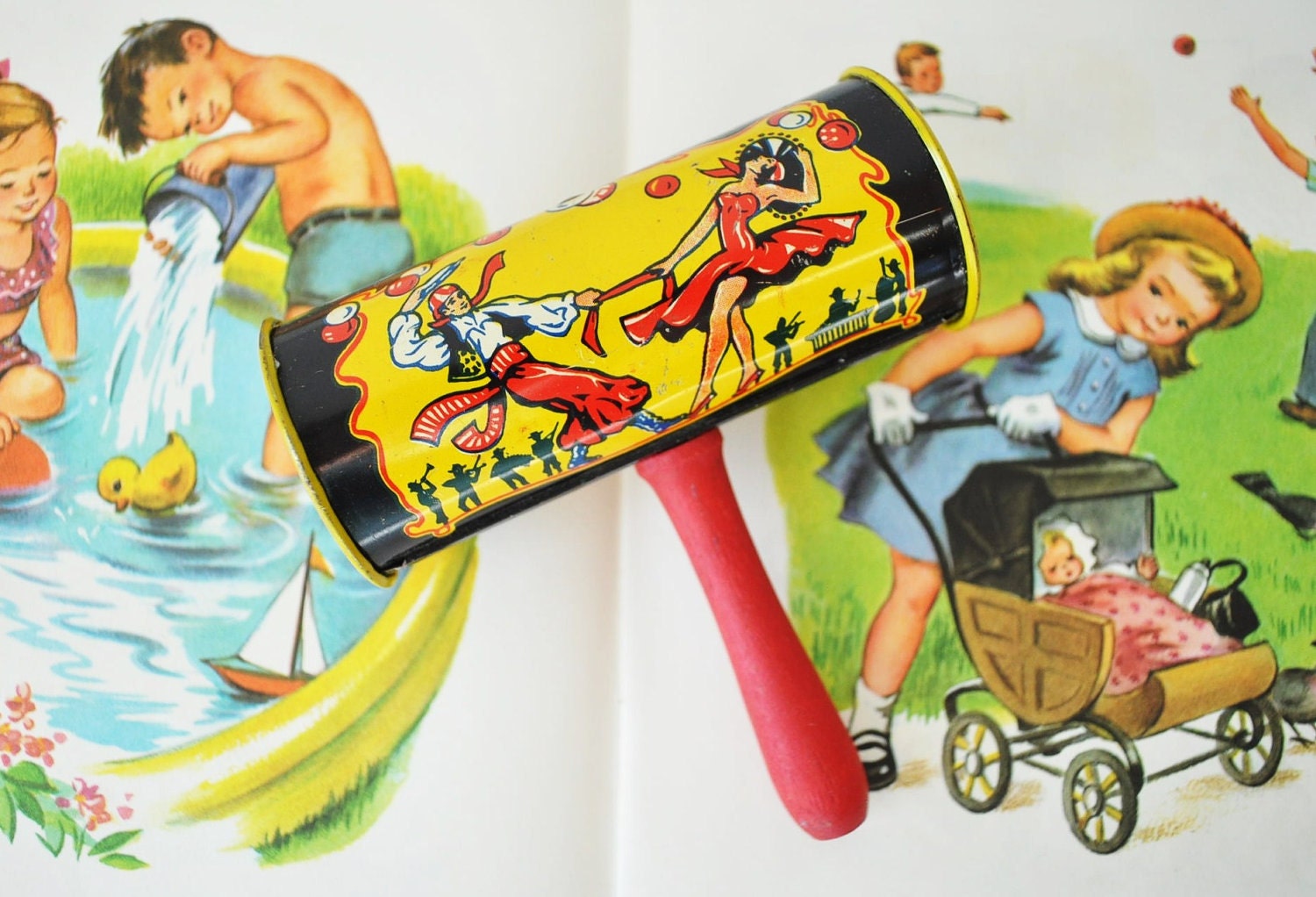 vintage kirchhof tin toy noise maker--Life of the Party antique toy