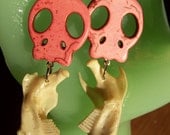 Pink SoapStone Skull Jawbone Earrings