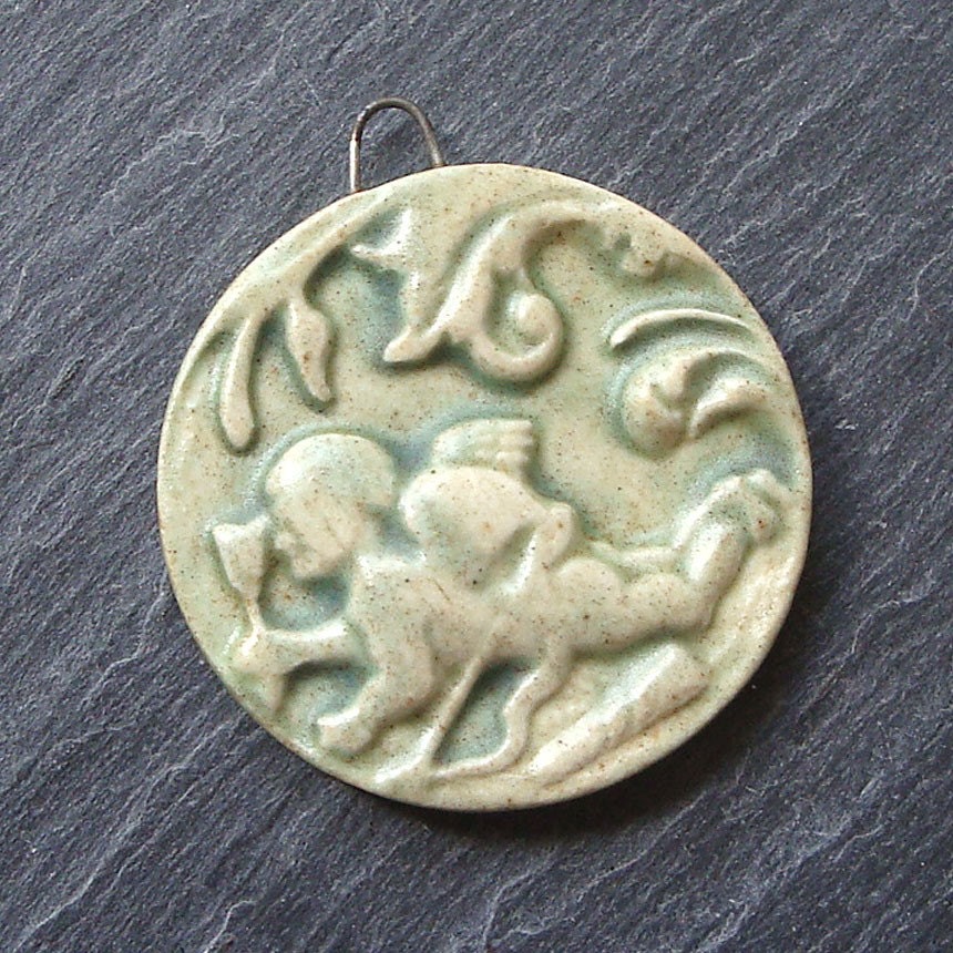 Playing Cupid Ceramic Pendant in Sage