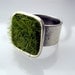 Lush Green Grass Silver Square Adjustable Wide Band Ring