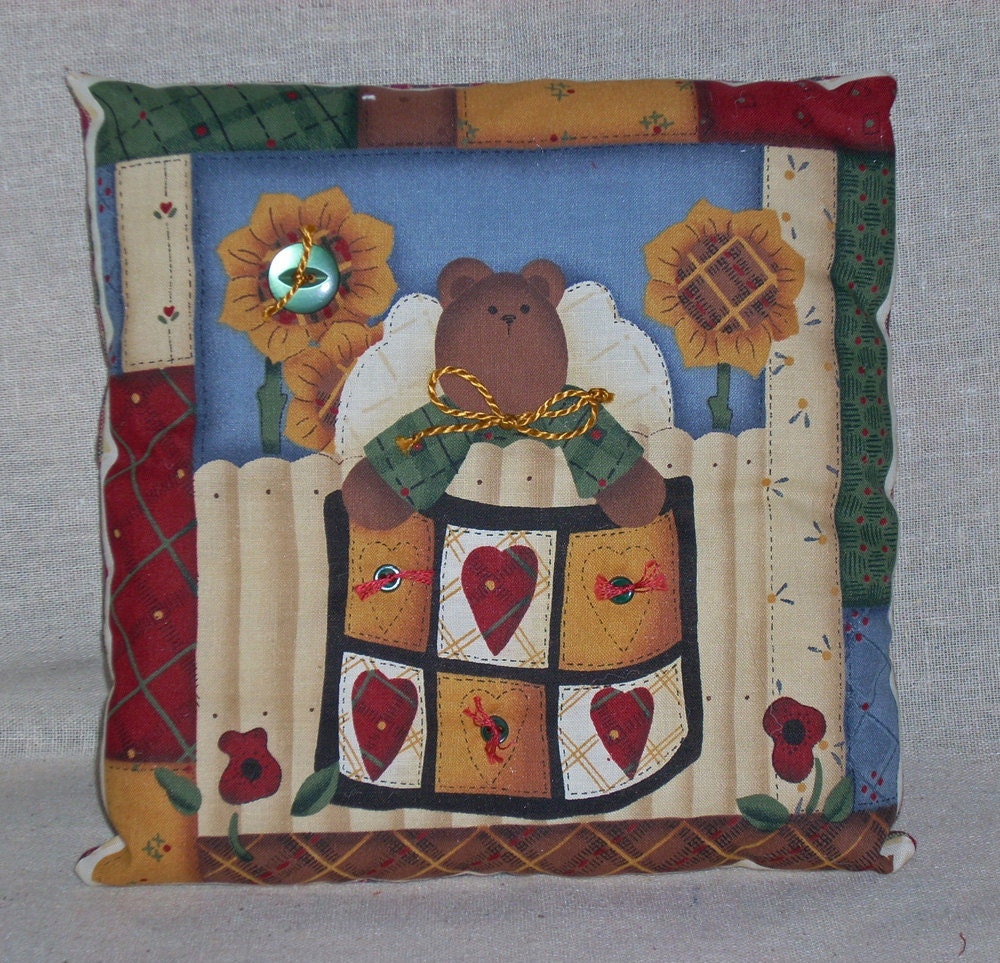 PILLOW--Country Angel  Bear with Quilt