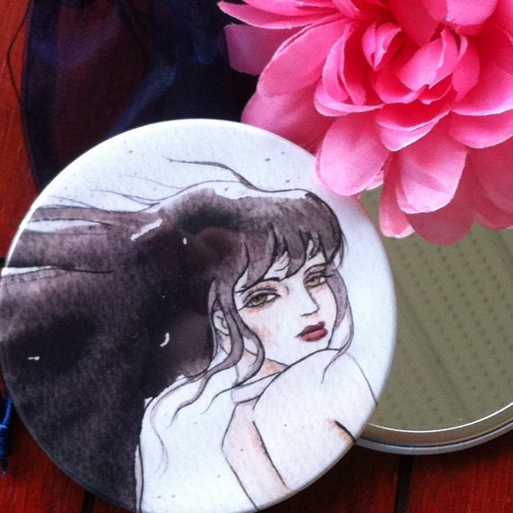 Dark Haired Girl Pocket Mirror