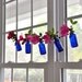 Beaded bottle vase garland, five bottle garland in cobalt or amber glass