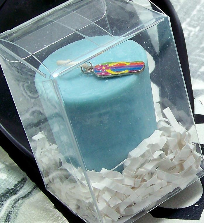 Colorful Enamel Flip Flops Slipper Charm Tall Votive Fragrance Scented Soy Candle Blue Hawaii Ocean