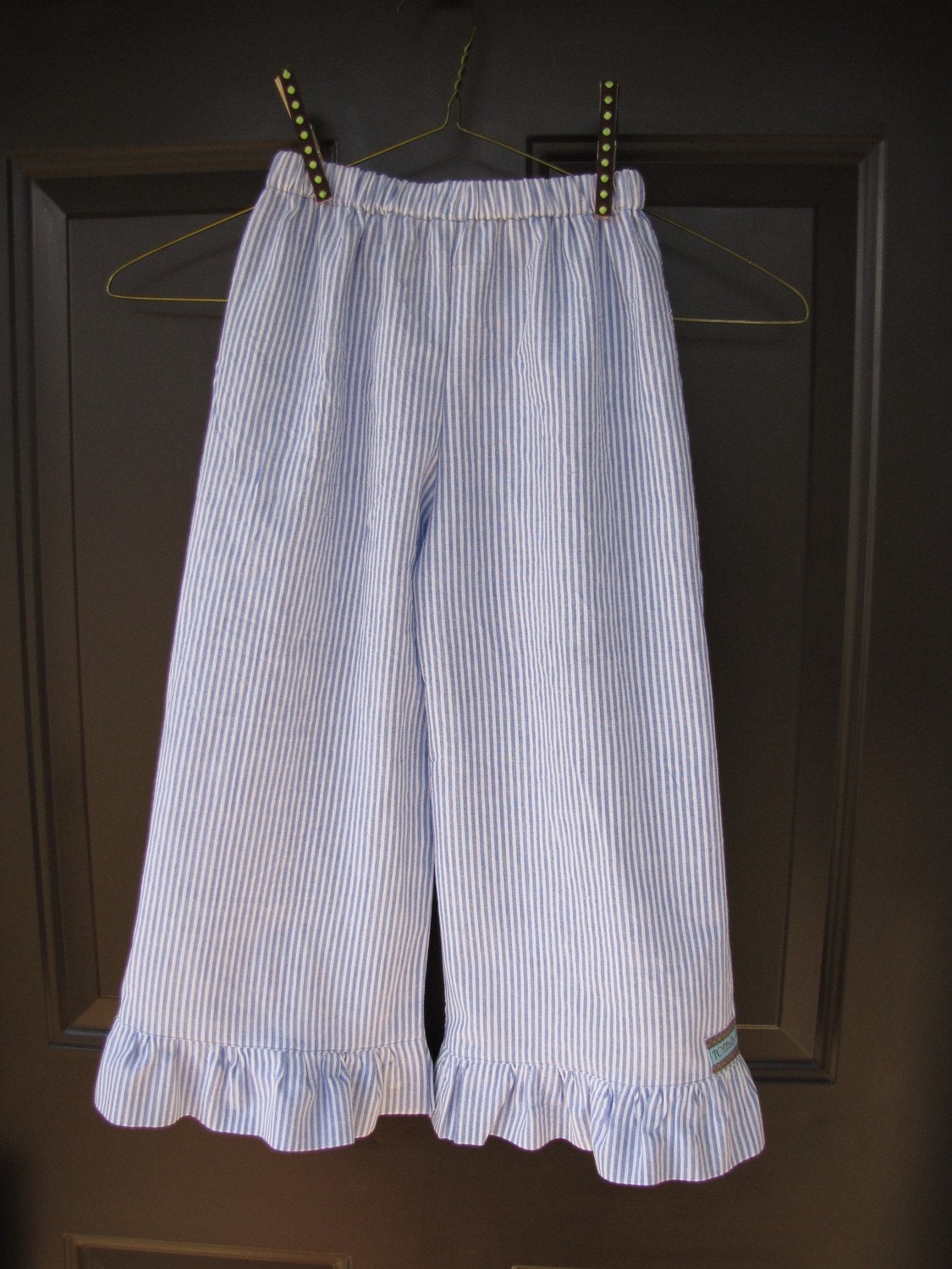 Ella Ruffle Pants OR Capri - Seersucker - 6m 9m 12m 18m 24m 2T 3T 4T 5T 6 7 8 9 10- Pictured in BLUE