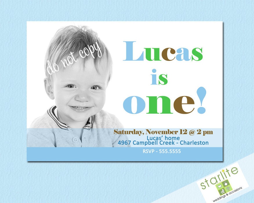 ONE - Modern Clean Simple 1st Birthday - Boy Invitation - Personalized - PRINTABLE