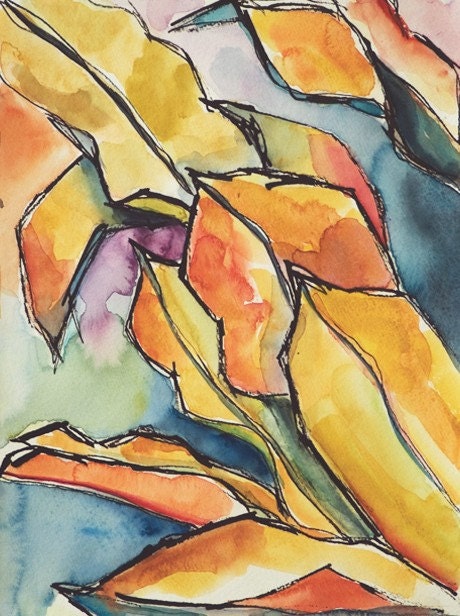 Art Painting Watercolor Tropical Banana Leaves Foliage Caribbean Jamaica Print