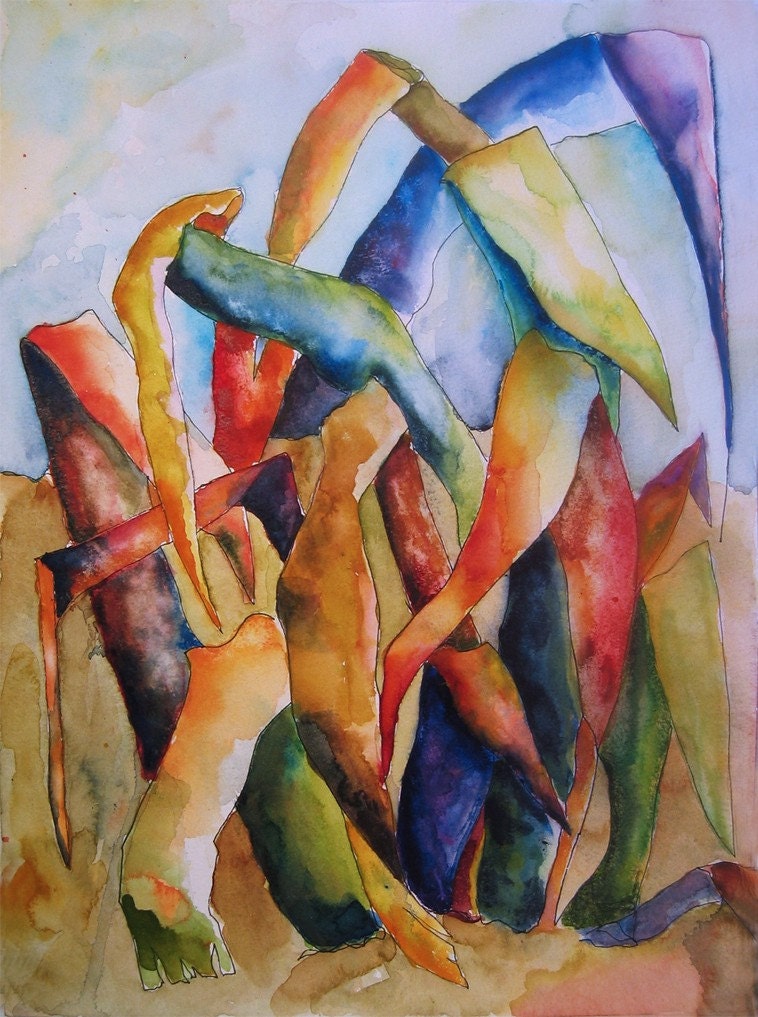 Art Painting Watercolor Tropical Leaves Caribbean Foliage Beach  PRINT