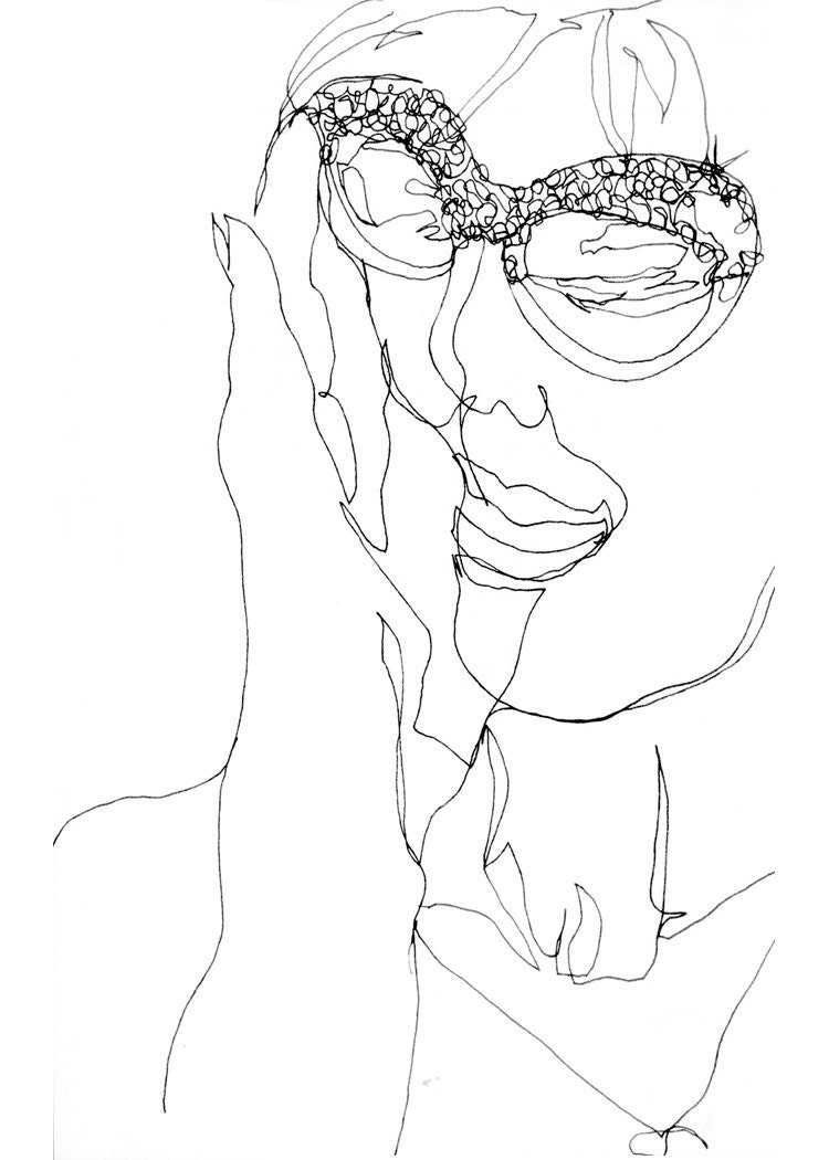 Art  Pen and Ink Drawing Black and White Hollywood Glamour Woman Sunglasses Print