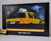 NYC Yellow Taxi Cab on Upcycled Subway Card POSTER