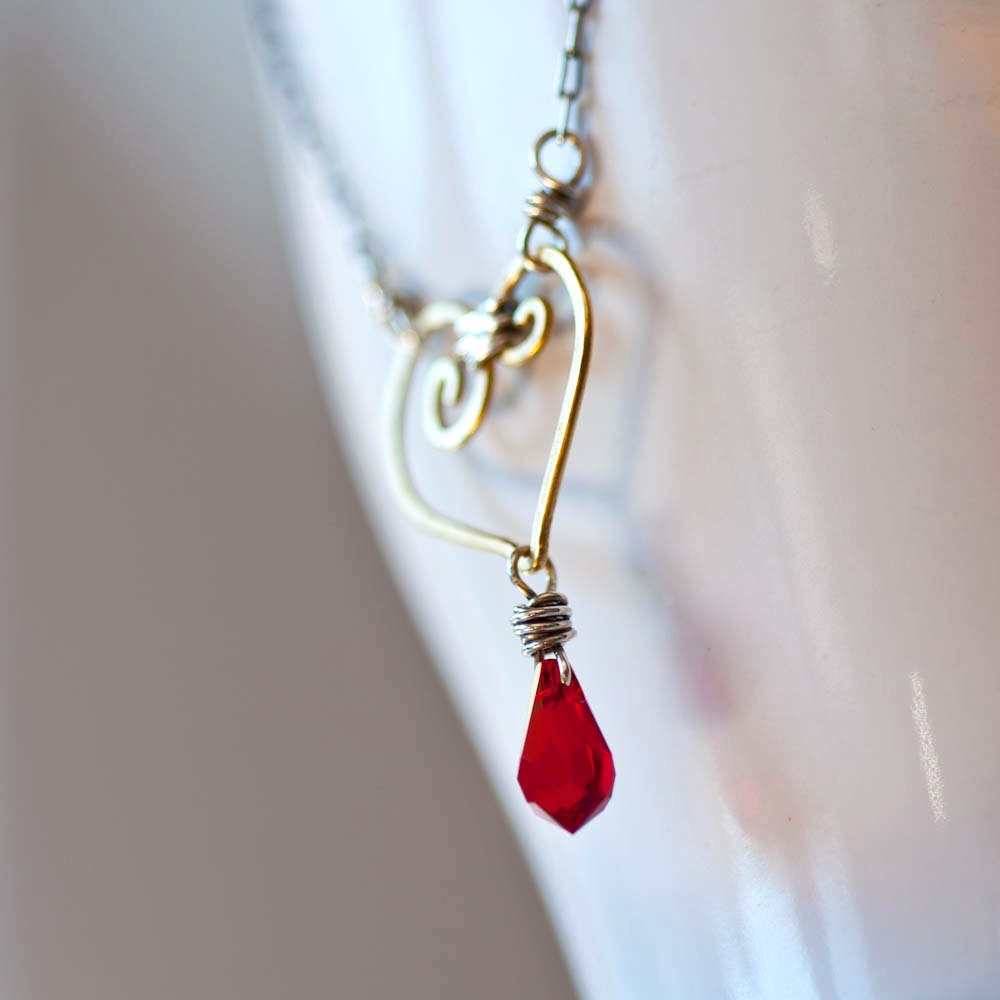Tied-Up Heart - Sterling SIlver and Gold Fill Necklace - SALE 15% Off