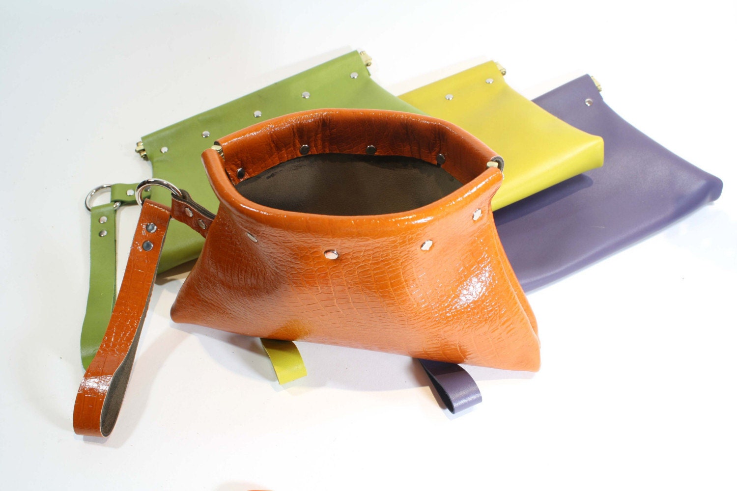 Orange Leather Wristlet Clutch