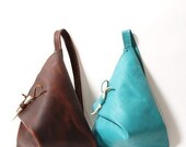 Turquoise or Brown Leather Triangle Street Bag