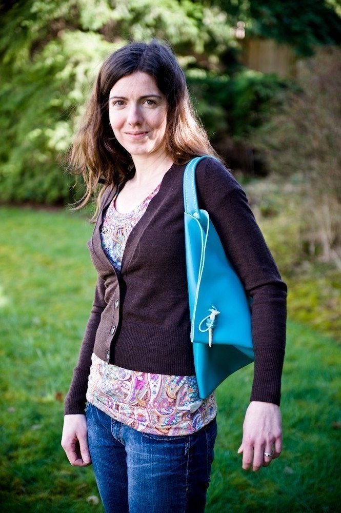 Turquoise or Brown Leather Triangle Street Bag