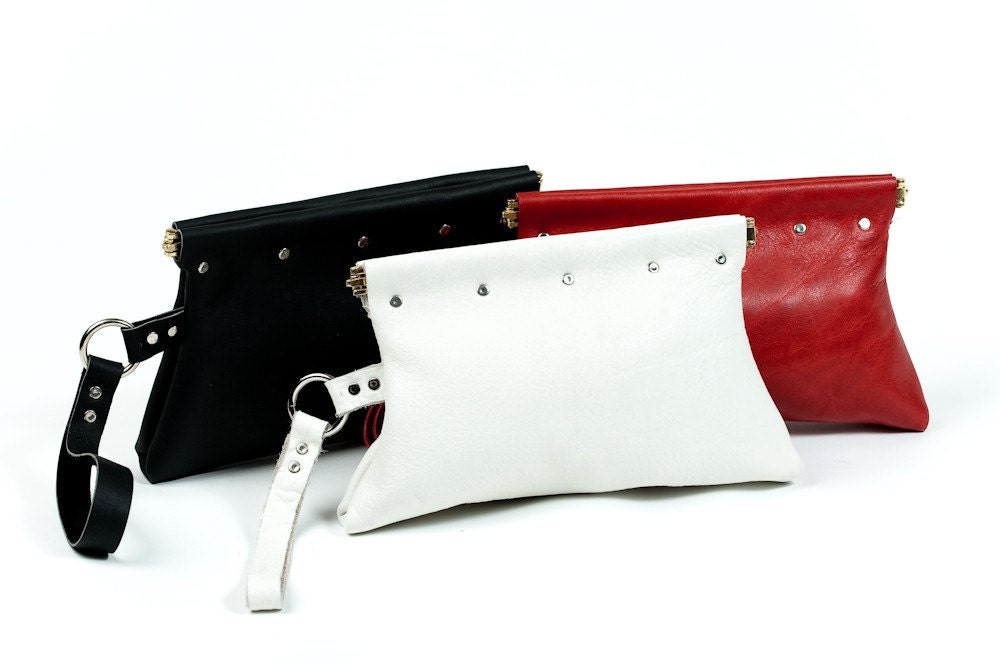 Leather Wristlet Clutch Purse (RED, BLACK, OR  WHITE)