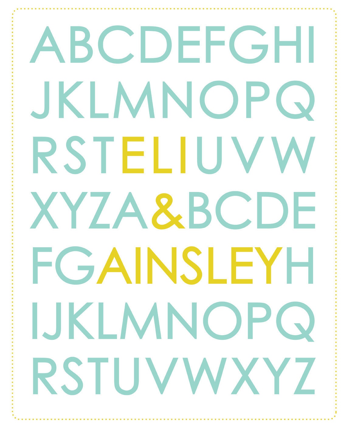ABC Alphabet Kids Name Typography 16 x 20 Poster Board Print