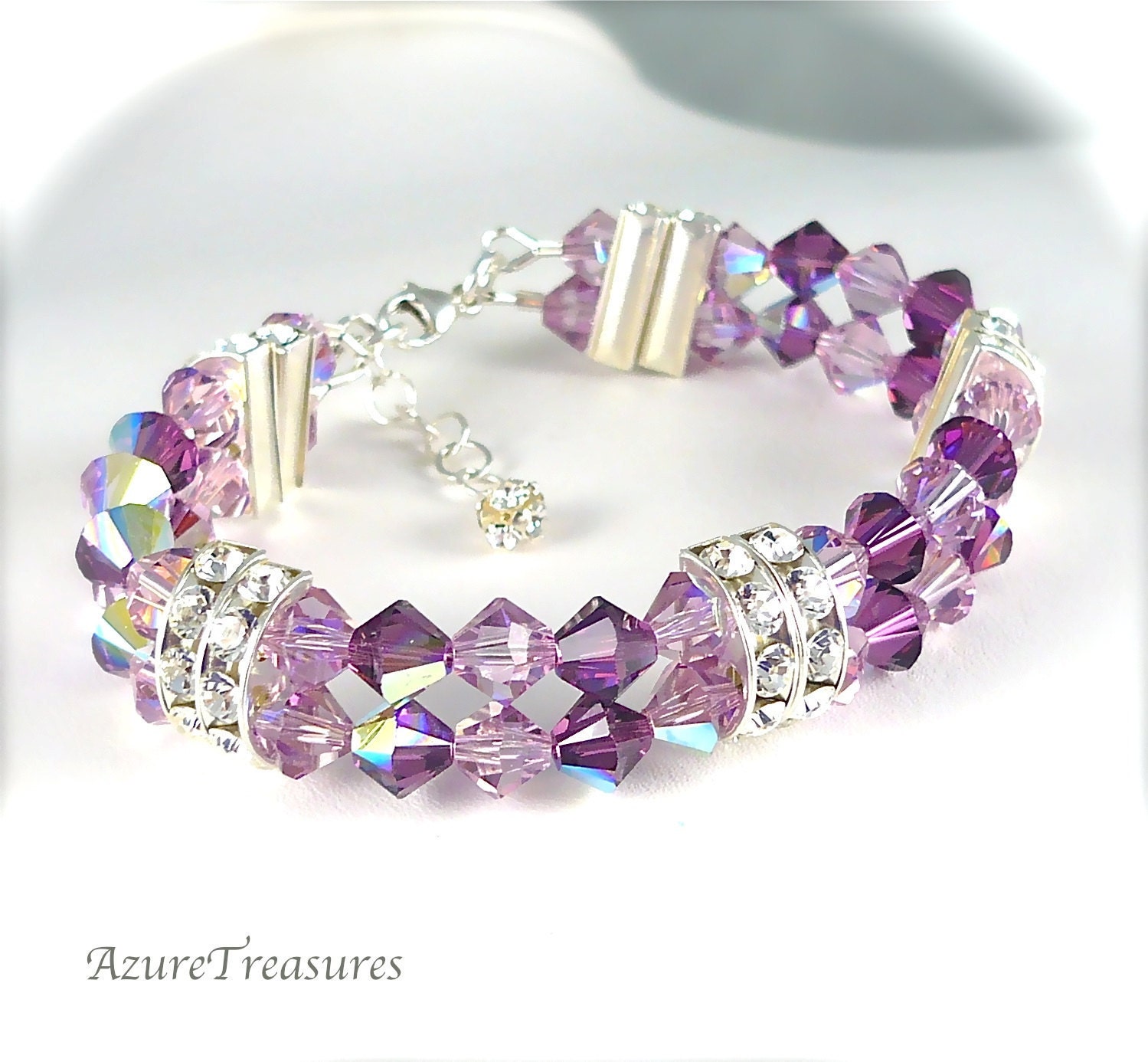 Swarovski Crystal Purple Necklace, Teardrop Pendant Necklace, Vitrail Light & Amethyst Sterling Silver Bridesmaids, Bridal Wedding Jewelry