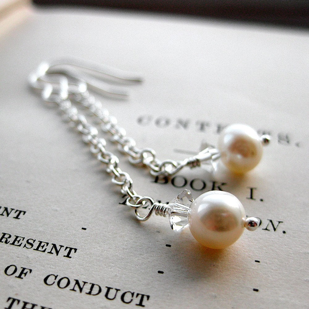 Earrings. Ivory Pearl. Swarovski Crystal and Silver. Songbird