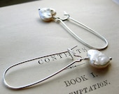 Eternity Earrings. White Pearl Heart and Silver
