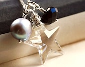 Necklace, Pearl. Swarovski. Silver. Black and Silver. Starlet